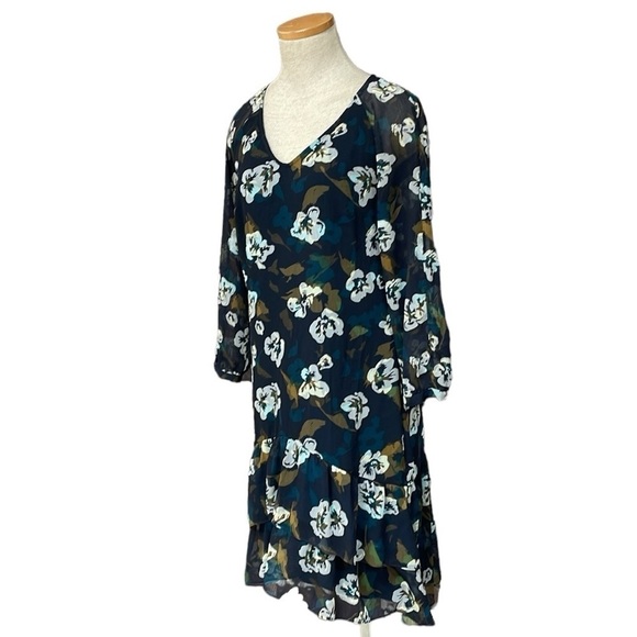 Cabi Dress Women's X Small XS Blue Pirouette Floating Flowers Midi Long Sleeve - Picture 3 of 16